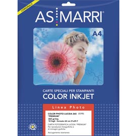 Carta fotografica inkjet - a4 - 265 gr - effetto lucido - bianco - as marri - conf. 10 fogli