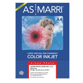 Carta fotografica inkjet - a4 - 200 gr - effetto lucido - bianco - as marri - conf. 50 fogli