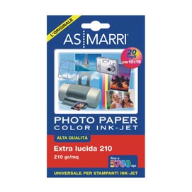 Carta fotografica inkjet - a6 - 210 gr - effetto extra lucido - bianco - as marri - conf. 20 fogli