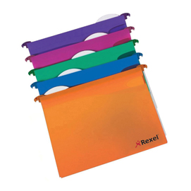Cartelle sospese - cassetto - interasse 33 cm - fondo v - ppl - 30,7x24,2 cm - colori assortiti - rexel - conf. 10 pezzi