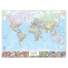 Carta geografica mondo con bandiere - murale - 132x97 cm - belletti