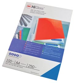 Copertine higloss™ per rilegatura - a4 - cartoncino lucido - blu - 250 gr - gbc - conf. 100 pezzi