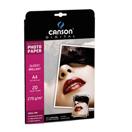 Carta fotografica ultimate - a4 - 270 gr - effetto lucido - bianco - canson - conf. 20 fogli