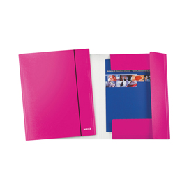 Cartella con elastico wow - cartoncino plastificato - 3 lembi - 25x35 cm - fucsia metal - leitz