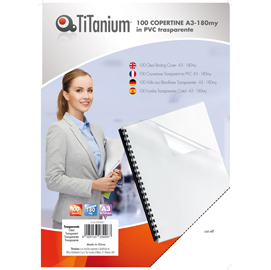 Copertine rilegatura - a3 - 180 micron - pvc - neutro trasparente - titanium - scatola 100 pezzi