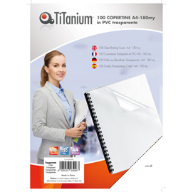 Copertine rilegatura - a4 - 180 micron - pvc - neutro trasparente - titanium - scatola 100 pezzi