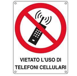 Cartello segnalatore - 16,6x23,3 cm - vietato l'uso di telefoni cellulari - alluminio - cartelli segnalatori