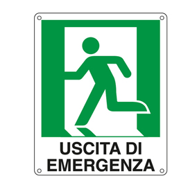 Cartello segnalatore - 25x31 cm - uscita di emergenza (sinistra) - alluminio - cartelli segnalatori