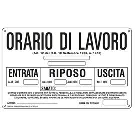 Cartello segnalatore - 30x20 cm - orario di lavoro - alluminio - cartelli segnalatori