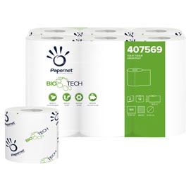 Carta igienica standard bio tech - 2 veli - 165 strappi -  diametro 10 cm - 9,5 cm x 18,2 mt - papernet - pacco 12 rotoli