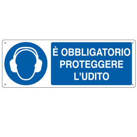 Cartello segnalatore - 35x12,5 cm - e' obbligatorio proteggere l'udito - alluminio - cartelli segnalatori