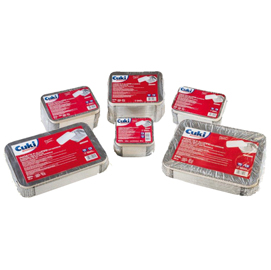 Contenitore in alluminio - 31,5x21,5x4,2 cm - 6 porzioni - coperchio incluso - cuki - conf. 25 pezzi