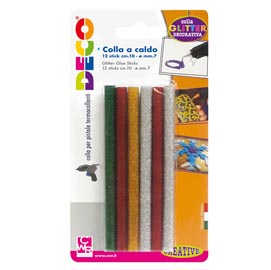 Colle per pistole mini -  glitter assortiti - ø7mm - lunghezza 10cm - cwr -  conf. 12 stick