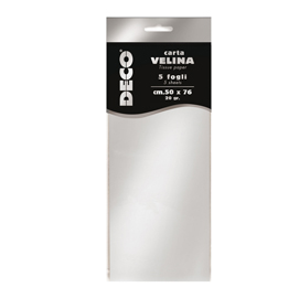 Carta velina metallizzata - 20 gr - 50x76 cm - argento - cwr - busta 5 fogli