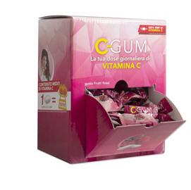Chewing gum integratore vitamina c - frutti rossi - c-gum - box da 150 bustine (1 gomma cad)