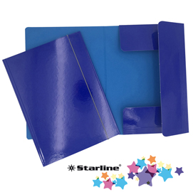 Cartellina con elastico - cartone plastificato - 3 lembi - 25x34 cm - blu - queen starline