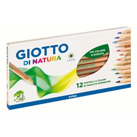 Di natura pastelli colorati - Ø 8mm lunghezza 18cm e Ø mina 3,8mm - legno di cedro - giotto - astuccio 12 colori