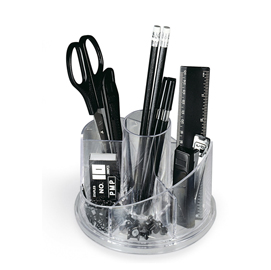 Desk set girevole portatutto - plexiglass - 13x16x12 cm - accessori inclusi - trasparente - lebez