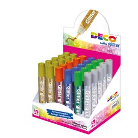 Display colla glitter - 10,5ml - colori assortiti metal - cwr - conf. 30 penne