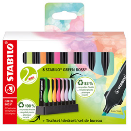 Deskset 8 evidenziatori stabilo  green boss  83recycled