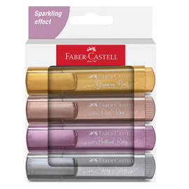 Evidenziatore textliner 46 - punta a scalpello - tratto 1,0-3,0-5,0 mm - colori assortiti metallic - faber castell - astuccio 4 colori