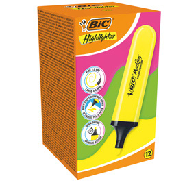 Evidenziatore flat  - punta a scalpello - tratto da 1,2mm-4,6mm - giallo - bic - conf. 12 pezzi