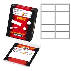 Etichetta adesiva - permanente - rettangolare - 56x26 mm - 10 etichette per foglio - 10 fogli per busta - bianco - markin