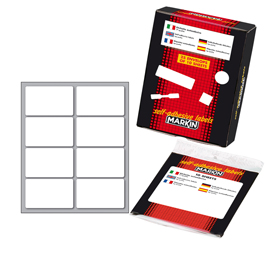 Etichetta adesiva - permanente - rettangolare - 56x34 mm - 8 etichette per foglio - 10 fogli per busta - bianco - markin