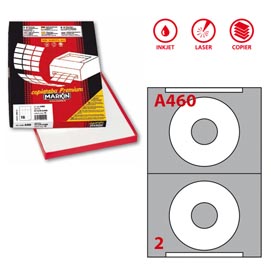 Etichetta adesiva a460 per cd - permanente - diametro cd 114,5 mm - foro 41 mm - 2 etichette per foglio - bianco - markin - scatola 100 fogli a4