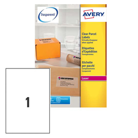 Etichetta adesiva l7567 - poliestere - adatta a stampanti laser - permanente - 210x297 mm - 1 etichetta per foglio - trasparenti - avery - conf. 25 fogli a4