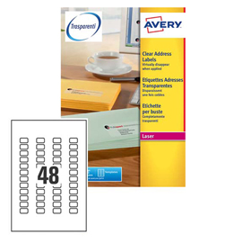 Etichetta adesiva l7553 - poliestere - adatta a stampanti laser - permanente - 22x12,7 mm - 48 etichette per foglio - trasparente - avery - conf. 25 fogli a4