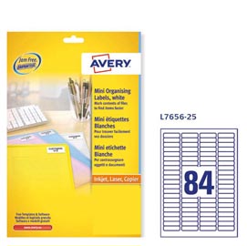 Etichette adesive l7656 - bianche - a4 - 46 x 11,1mm (84et/fg) - inkjet/laser - avery - conf. 25fg