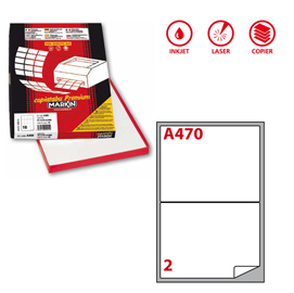 Etichetta adesiva a470 - permanente - 199,6x143,5 mm - 2 etichette per foglio - bianco - markin - scatola 100 fogli a4