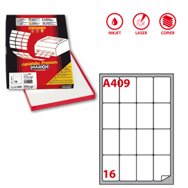 Etichetta adesiva a409 - permanente - 47,7x70 mm - 16 etichette per foglio - bainco - markin - scatola 100 fogli a4