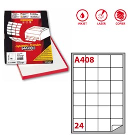 Etichetta adesiva a408 - permanente - 47,5x46,5 mm - 24 etichette per foglio - bianco - markin - scatola 100 fogli a4
