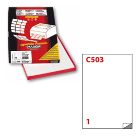 Etichetta in poliestere c503  - adatta a stampanti laser - permanente - 210x297 mm - 1 etichette per foglio - bianco opaco - markin - scatola da 50 fogli a4