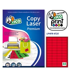 Etichetta adesiva lp4f - permanente - 47,5x25,5 mm - 44 etichette per foglio - rosso fluo - tico - conf. 70 fogli a4