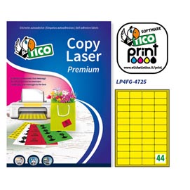 Etichetta adesiva lp4f - permanente - 47,5x25,5 mm - 44 etichette per foglio - giallo fluo - tico - conf. 70 fogli a4