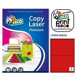 Etichetta adesiva lp4f - permanente - 200x142 mm - 2 etichette per foglio - rosso fluo - tico - conf. 70 fogli a4