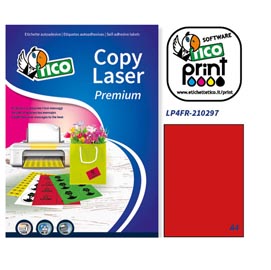 Etichetta adesiva lp4f - permanente - 210x297 mm - 1 etichetta per foglio - rosso fluo - tico - conf. 70 fogli a4