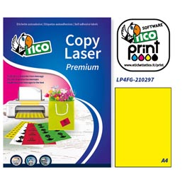 Etichetta adesiva lp4f - permanente - 210x297 mm - 1 etichetta per foglio - giallo fluo - tico - conf. 70 fogli a4
