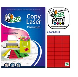 Etichetta adesiva lp4f - permanente - 70x36 mm - 24 etichette per foglio - rosso fluo - tico - conf. 70 fogli a4