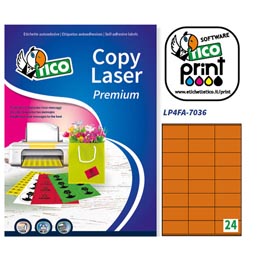Etichetta adesiva lp4f - permanente - 70x36 mm - 24 etichette per foglio - arancio fluo - tico - conf. 70 fogli a4