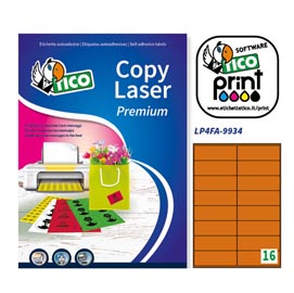 Etichetta adesiva lp4f - permanente - 99,1x34 mm - 16 etichette per foglio - arancio fluo - tico - conf. 70 fogli a4