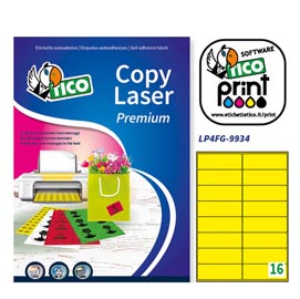 Etichetta adesiva lp4f - permanente - 99,1x34 mm - 16 etichette per foglio - giallo fluo - tico - conf. 70 fogli a4