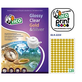 Etichetta adesiva gl4 - ovale - permanente - 22x16 mm - 120 etichette per foglio - satinata oro - tico - conf. 100 fogli a4
