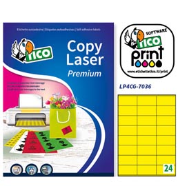 Etichetta adesiva lp4c - permanente - 70x36 mm - 24 etichette per foglio - giallo opaco - tico - conf. 70 fogli a4