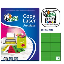 Etichetta adesiva lp4c - permanente - 105x48 mm - 12 etichette per foglio - verde opaco - tico - conf. 70 fogli a4