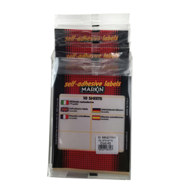 Etichetta adesiva - permanente - rettangolare - 58x27 mm - 10 etichette per foglio - 10 fogli per busta - bianco - markin