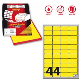 Etichetta adesiva a406 - permanente - 47,5x25,5 mm - 44 etichette per foglio - giallo fluo - markin - scatola 100 fogli a4